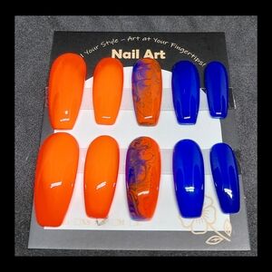 Vibrant Orange and Blue Handmade Hard Gel Press on Nail Set